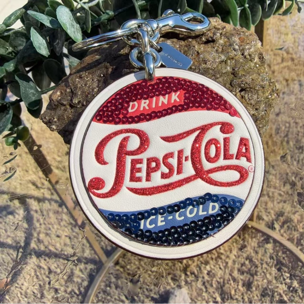 Coach Pepsi-Cola Sequin Round Keychain in Red, Blue, White